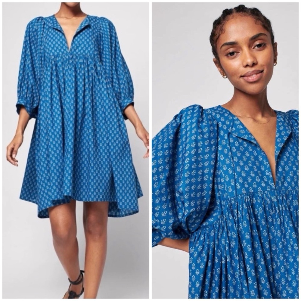 Faherty Lyla 100% Organic Cotton Puff Sleeves
Dress In Indigo Gobi Floral